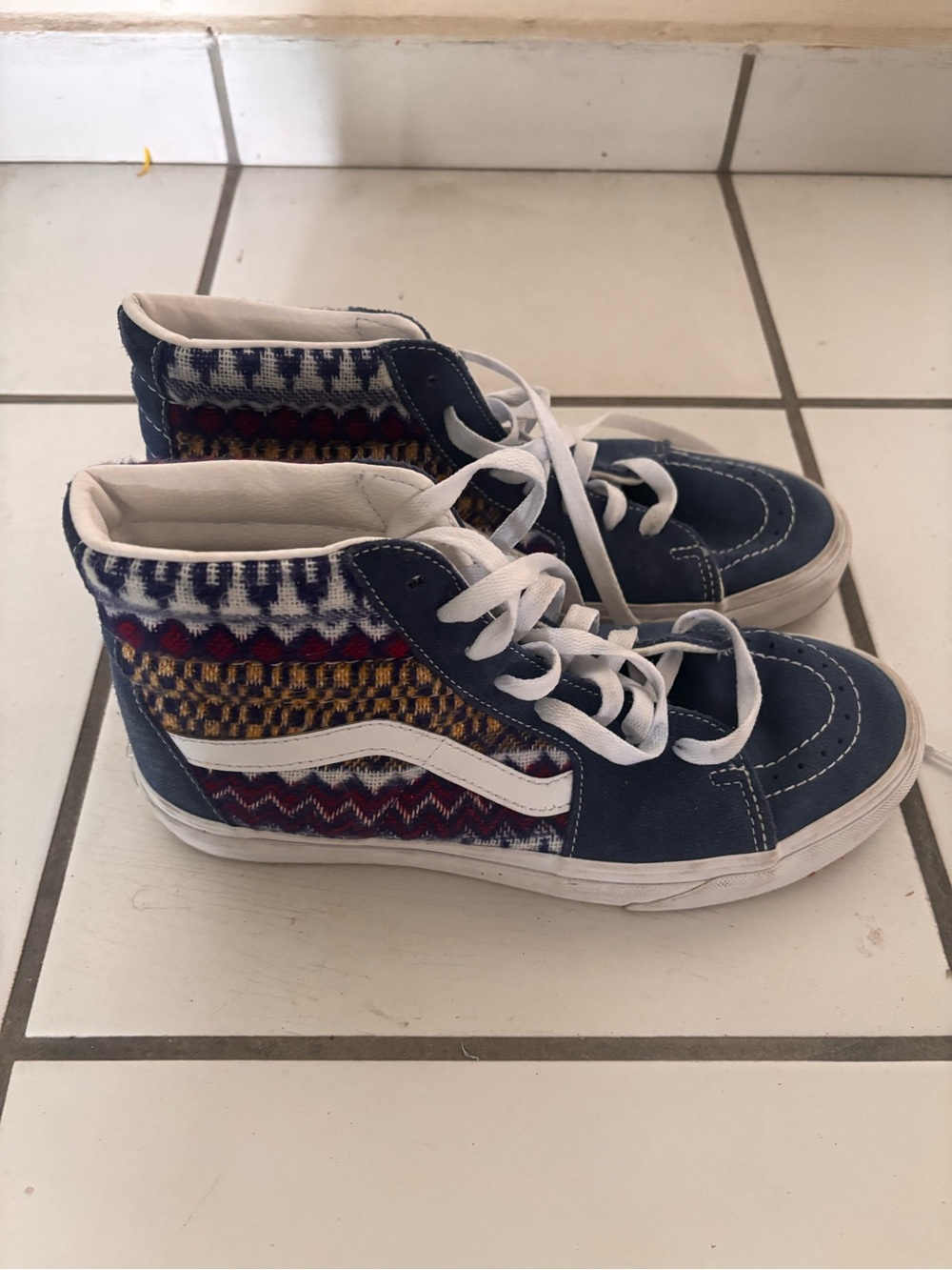 Vans  Sk8-Hi High-Top Sneakers in Navy with Multicolor Knit
